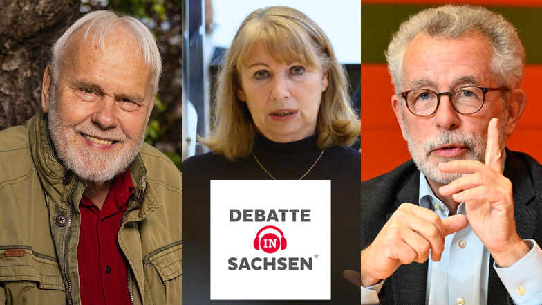 Zu Gast im Podcast "Debatte in Sachsen": Sänger Gunther Emmerlich, Sachsens Sozialministerin Petra Köpping und Politikwissenschaftler Hans Vorländer.