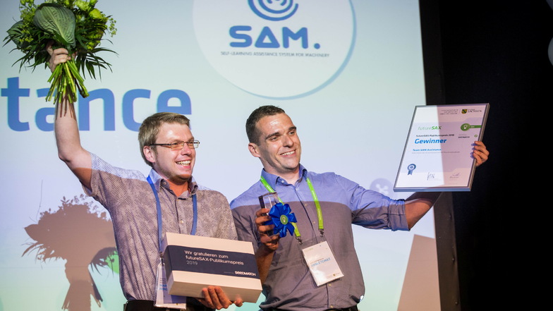 Sachsens Innovationsplattform Futuresax richtet Staatspreise aus und hat schon mehrmals auch Publikumspreisträger auf die Bühne gebracht - im Foto das Team SAM Assistance.