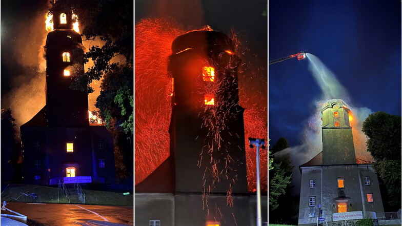 Diese Bilder haben sich bei vielen in Großröhrsdorf eingebrannt: Am 4. August 2023 stand die Stadtkirche in Flammen. Nun steht der mutmaßliche Täter vor Gericht.