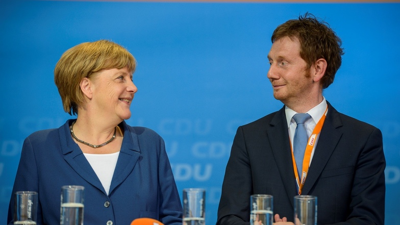 Das war 2014 auf dem Görlitzer Marienplatz: Angela Merkel und Michael Kretschmer machen Wahlkampf