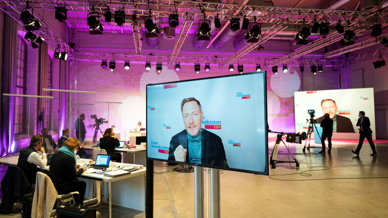 Christian Lindner (FDP) am Samstag beim digitalen Parteitag der FDP.