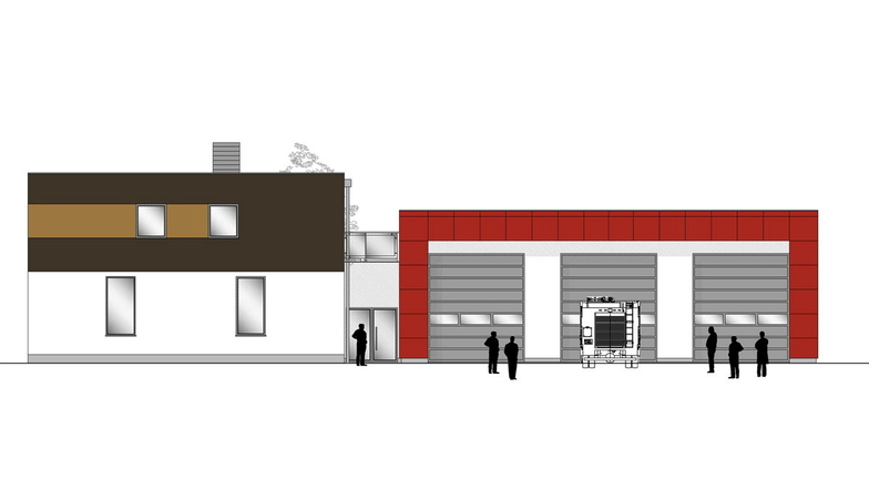 So soll das neue Feuerwehrgerätehaus in Königsbrück aussehen: Neben dem alten Gebäude wird ein neues errichtet.