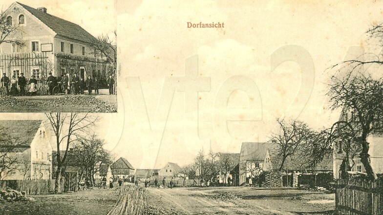 Historische Postkarte mit einer Dorfansicht und damals A. Witschas’ Gasthof – ein Vorgänger von Kurt Witschas betrieb das Haus.