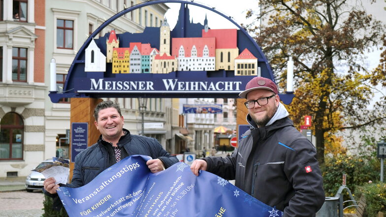 Freuen sich auf die Meißner Weihnacht: Uwe Reichel (links) und Martin Rehnus vom Gewerbeverein.