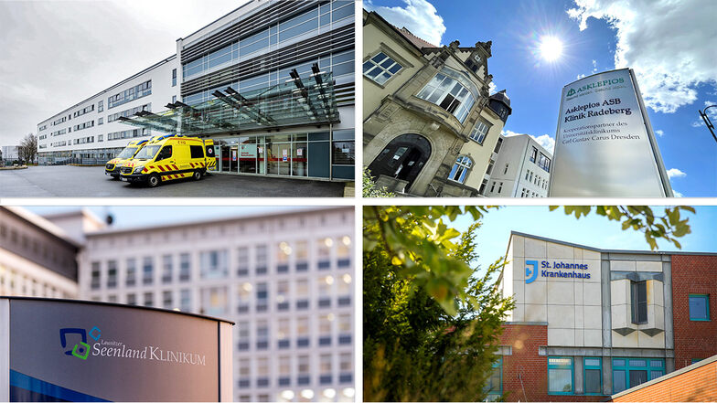 Was ändert sich ab 2024 an den Krankenhäusern in Bautzen, Radeberg, Kamenz und Hoyerswerda (von oben links im Uhrzeigersinn)? Sächsische.de hat nachgefragt.