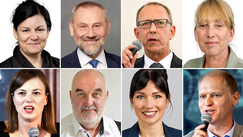 Diese acht Landtagsabgeordneten repräsentieren künftig den Landkreis Bautzen: Doreen Schwietzer (AfD), Marko Schiemann (CDU), Jörg Urban (AfD), Ines Biebrach (BSW), Laura Stellbrink (SPD), Timo Schreyer (AfD), Elaine Jentsch (CDU) und Frank Peschel (AfD).