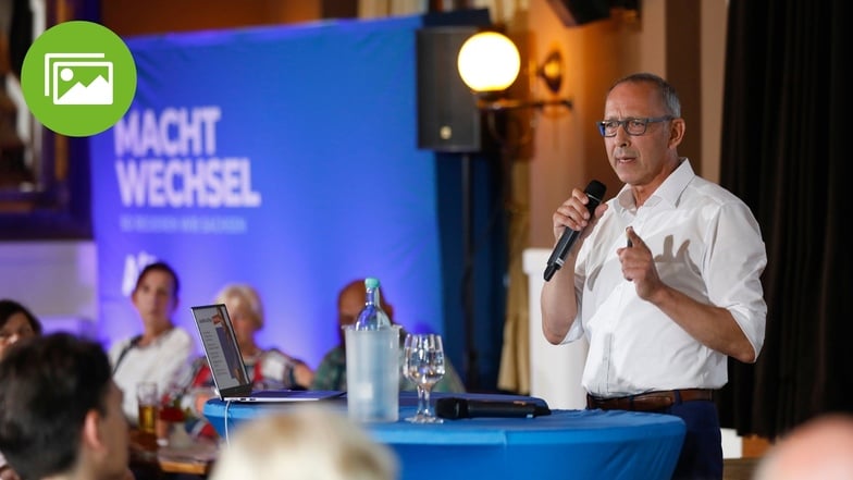 Sachsens AfD-Chef Jörg Urban erklärte am Mittwochabend auf dem Honigbrunnen in Löbau, wie die AfD regieren will.