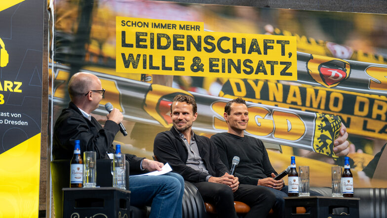 Ex-Dynamo und Magenta-TV-Experte Sebastian Schuppan (Mitte) war kurz vorm Saisonstart bei Schwarz-Gelb-Live-Talk einer der Podiumsgäste - und erklärte damals schon, dass Ulm ganz sicher nicht gegen den Abstieg spielen wird.