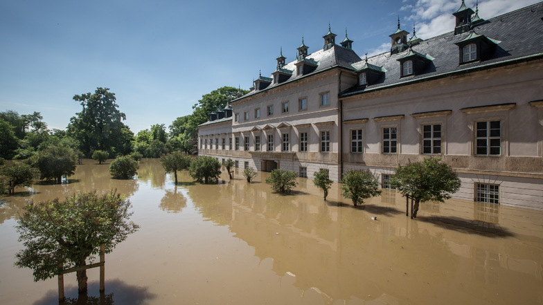 Flutkatastrophen wie hier am Schloss Pillnitz werden wohl zunehmen. Was kann die Kunst leisten, um die Natur zu erhalten? Die Dresdner Nacht der Künste widmet sich dem Auftrag der Kunst an die Umwelt.
