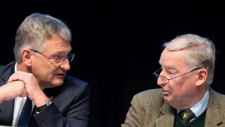 Alexander Gauland (r) hält Gedankenspiele von Parteichef Jörg Meuthen (l) zu einer möglichen Teilung der Partei in einen "freiheitlich-konservativen" und einen "sozialpatriotischen" Flügel für falsch.