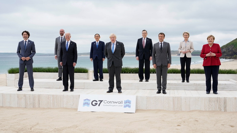 Die Teilnehmer des G7-Gipfels in Carbis Bay, St Ives in Cornwall