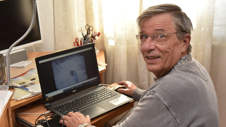 Jürgen Hanisch hat den mittlerweile digitalisierten Film seines Vaters von der Kanu Weltmeisterscchaft im Rabenauer Grund 1961 auf dem Computer.