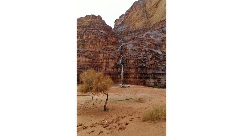Dieser Wasserfall im Wadi Rum existiert nur an einem einzigen Tag im Jahr. Hier der Schnappschuss vom 15. Februar 2024.