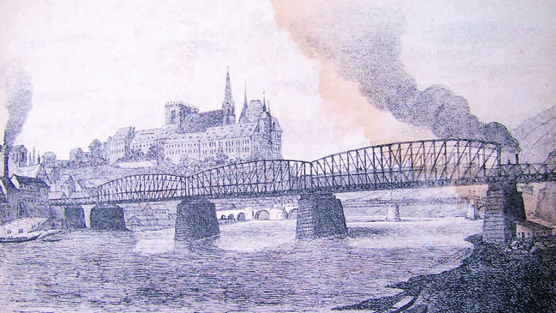Die 1866 bis 1868 erbaute Eisenbahnbrücke war eine der wichtigsten Anlagen der neuen Bahnstrecke. 
