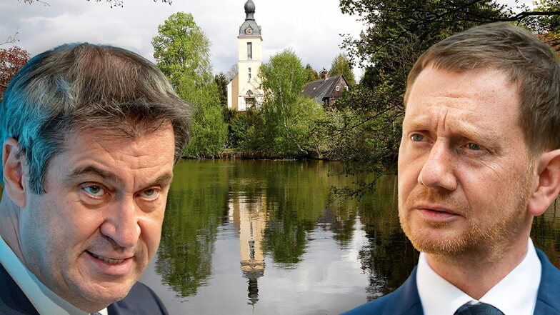 Um den Oppacher Schulteich ging es bei einer Videokonferenz der Ministerpräsidenten Kretschmer (rechts) und Söder am Montag.