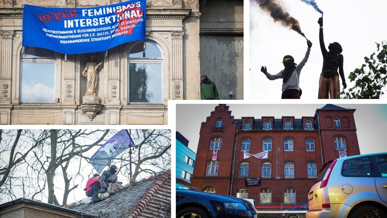 Vier Haus-Besetzungen, vier Beispiele für Gebäudeverfall in Dresden