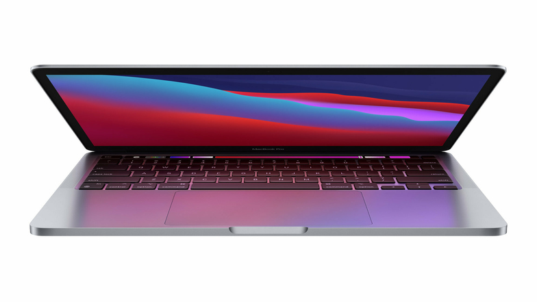 Das MacBook Pro hat Apple mit Chips aus eigener Entwicklung statt Intel-Prozessoren ausgestattet. Das Unternehmen spricht von 17 Stunden Surfzeit und 20 Stunden Videowiedergabe.