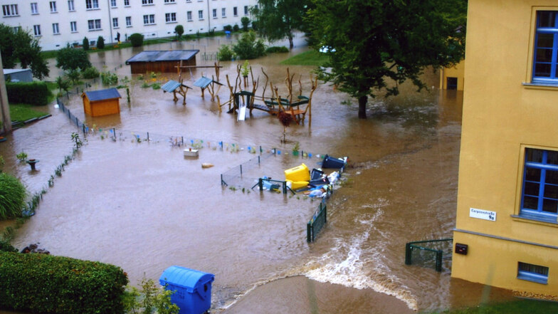 Auch das Gelände der Kita an der Carpzovstraße war komplett überflutet. 