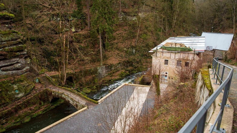 Lochmühle im Liebethaler Grund bei Lohmen. Der Hang steht unter Naturschutz.