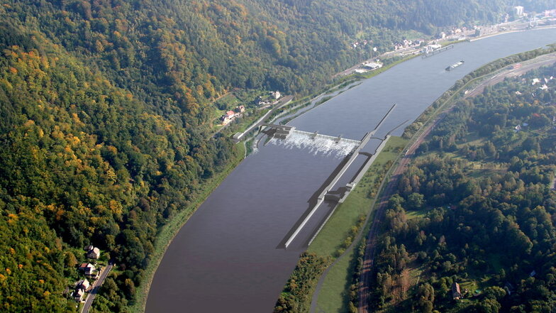Geplante Elbe-Staustufe bei Děčín : Auch mit ihr wird die Elbe wohl nicht ganzjährig schiffbar.