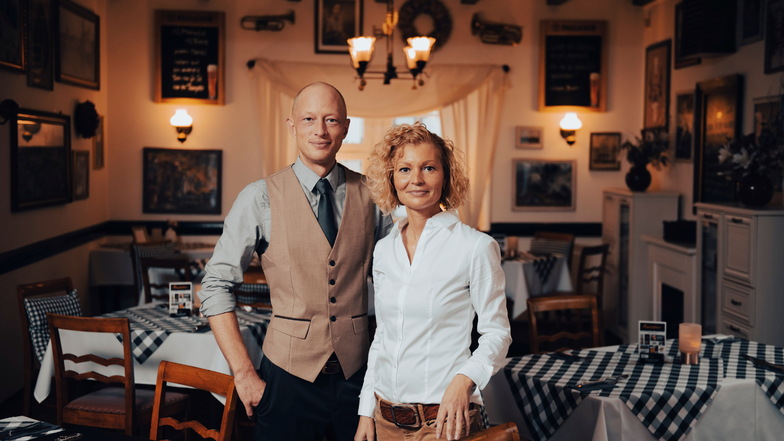 Stefan Flügge und Alexandra Göllner, die Wirte vom Restaurant Trompeter auf der Bautzner Landstraße