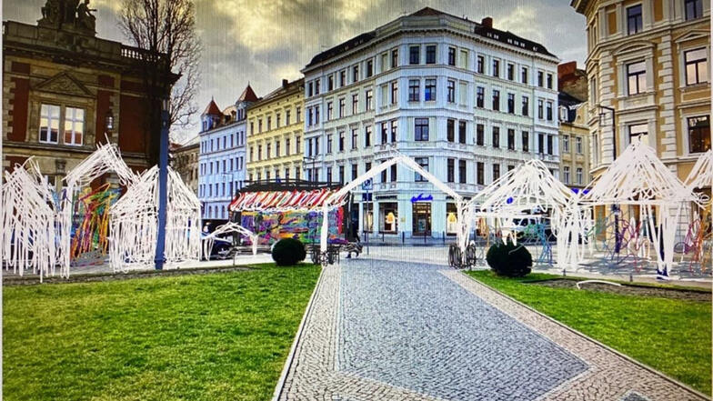 So könnte der neue Weihnachtsmarkt mit Pagoden auf dem Görlitzer Postplatz aussehen. Darüber hinaus soll es eine Bühne geben und zwischen den Pagoden auch ein paar herkömmliche Weihnachtsmarkt-Hütten.