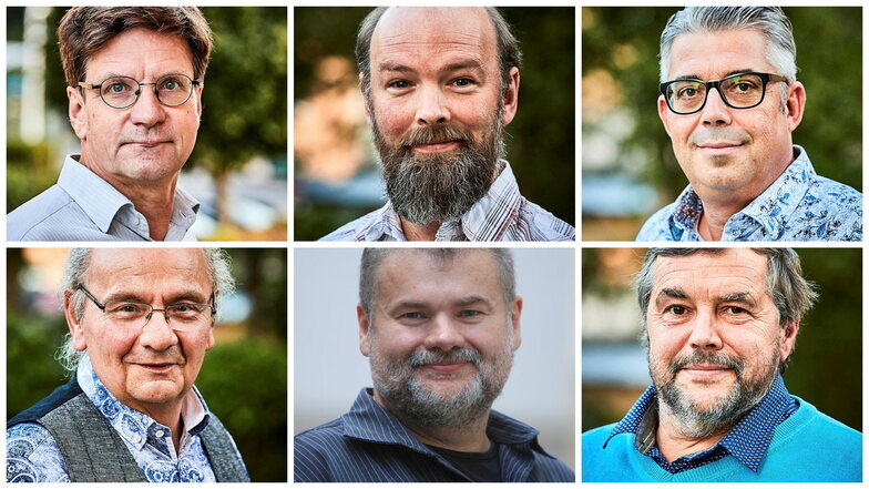 Sechs Köpfe, sechs Listen (von oben links): Rolf Böhm, Jürgen Kopprasch, Maik Bredner, Peter Niestroj, Tilo Schneider, Uwe Kretzschmar.