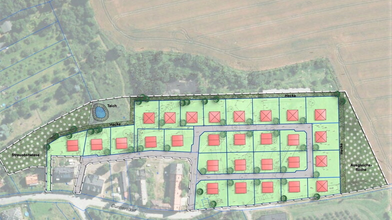 Geplantes Baugebiet in Cunnersdorf: viel Platz für neue Eigenheime.