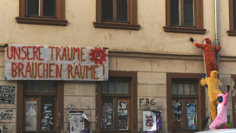 Blick auf das Banner an der Katharinenstraße.