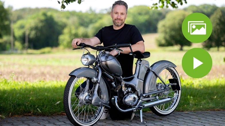 René Ebert aus Doberschau mit seiner Simson SR2. Viele Stunden hat er hineingesteckt, um daraus ein chromglänzendes Schmuckstück zu machen.