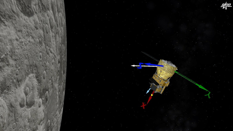 Auf der Animation, die von der Nationalen Raumfahrtbehörde China (CNSA) zur Verfügung gestellt wurde, wird simuliert, wie die chinesische Sonde Chang'e-5 einen Bremsvorgang durchführt. China startete am Dienstagmorgen ihre unbemannte Mission zum Mond.