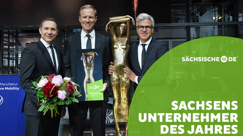 Roman Belter, Alexander Trommen und Rolf Kluge wurden für ihr Unternehmen Appsfactory zu "Sachsens Unternehmer des Jahres" 2020 geehrt. Wer holt 2021 die Siegerstatue?