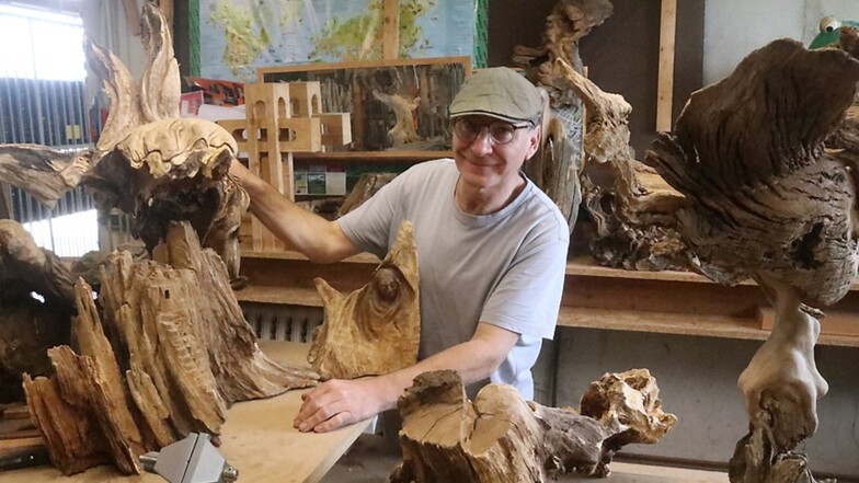 Der sorbische Holzgestalter Aloysius Scholze (57) aus Säuritz bei Panschwitz-Kuckau ist seit früher Jugend fasziniert von Wurzeln und Holzformen in freier Natur.