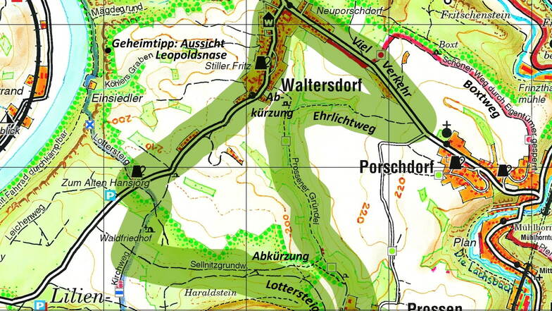 Große Karte der Sächsischen Schweiz.