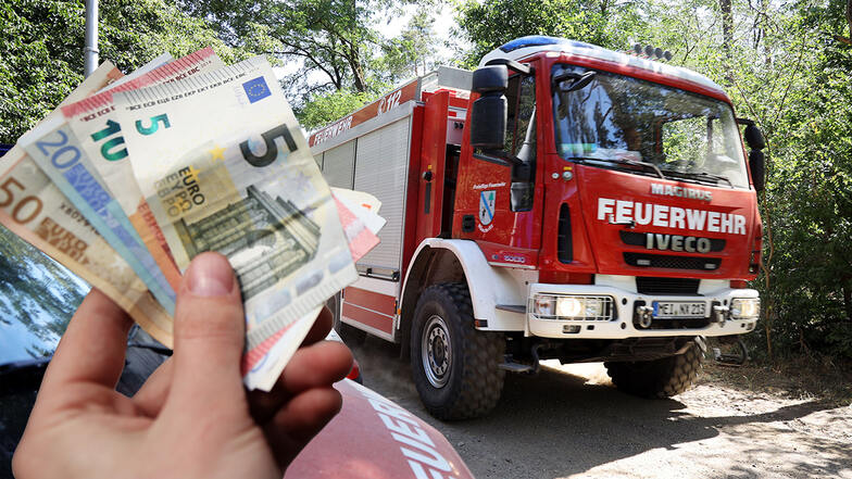 Auch der Einsatz für dieses Fahrzeug der Nünchritzer Feuerwehr während des Waldbrandes in der Gohrischheide will bezahlt werden. Die Gemeinde Zeithain hat die Kosten jetzt zusammengestellt.