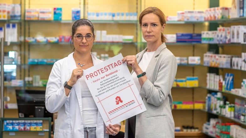 Kristin Rost ist nicht nur Inhaberin der Harthaer Park-Apotheke, sondern auch Vorstandsmitglied des Sächsischen Apothekerverbandes, für den Dr. Kathrin Quellmalz (r.) spricht. Am Montag haben viele Apotheker in Deutschland protestiert.