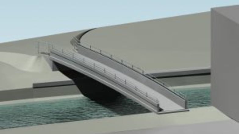 Sachlich, praktisch, teuer: Die neue Brücke in Dohna, die anstelle der nach der Flut 2002 abgerissenen Liesche-Brücke gebaut wird.
