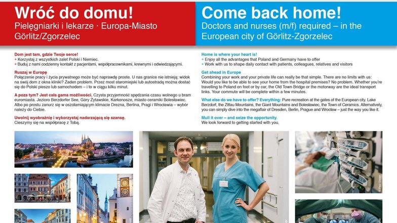 So sah die Anzeige des Görlitzer Klinikums in einer britischen Tageszeitung aus, mit der das Krankenhaus um polnische Mitarbeiter warb. Die Stadt will dem jetzt nacheifern.