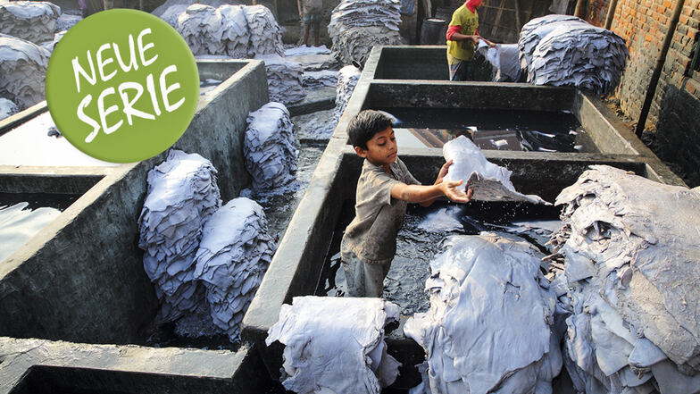 Kinderarbeit in einer Gerberei in Bangladesch. Das Leder wird für Schuhe gebraucht, die nach Europa geliefert werden.