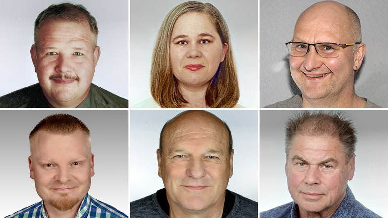 Das sind sechs von insgesamt 13 Kandidaten, die  für den Gemeinderat Dohma kandidieren: Ulf Mende, Silvia Sachse, Jörg Mathes, Ronny Seidel, Hendrik Oltersdorf und Roland Häcker (von links oben nach rechts unten).