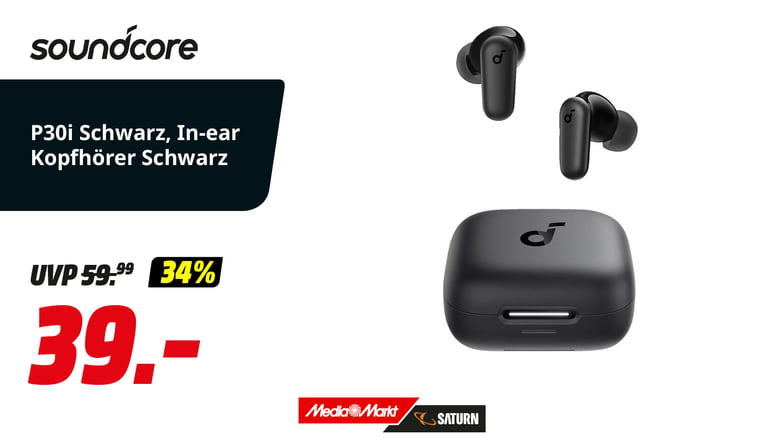 Soundcore by Anker True Wireless Headphones A3959Z11 P30I BLACK – Kabellose Freiheit und beeindruckender Sound mit den True Wireless In-Ear-Kopfhörern von Soundcore.