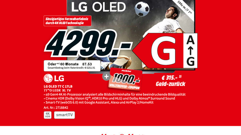 Der LG OLED 77 C17LB jetzt für 4.299€ + 1.000€ Volltreffer-Coupon