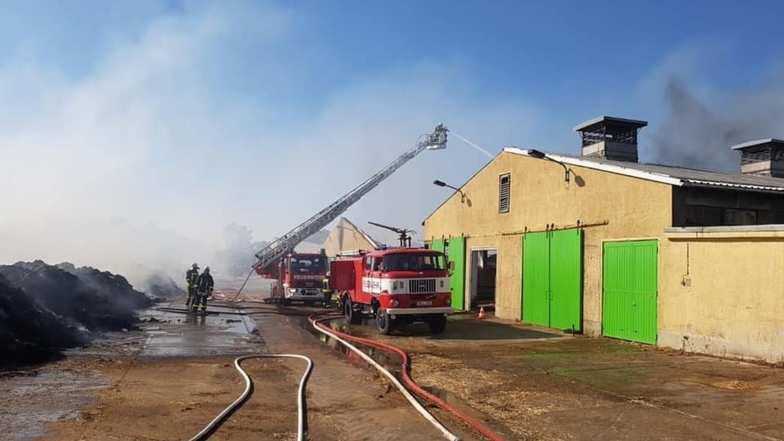 Die Feuerwehren der Region kämpfen derzeit gegen einen Großbrand bei der Agrargenossenschaft Skäßchen.