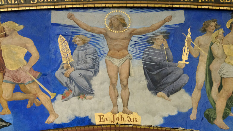 Eines der wenigen Beispiele für Jugendstilkunst von Rang in Meißen ist Sascha Schneiders Deckengemälde „Triumph des Kreuzes im Weltgericht“.
