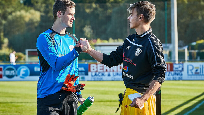 Philipp Nufer (links) hielt den Radebeulern einen Punkt fest. In der Vorsaison stand der 19-Jährige noch im VfL-Kader.