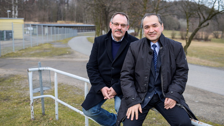 Hoffen auf die Stadthalle: OB Octavian Ursu (rechts) und CDU-Fraktionschef Dieter Gleisberg.