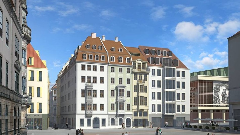 Bebaut wird das Stück zwischen Swissotel (links, gelbe Fassade) und Kulturpalast (r).