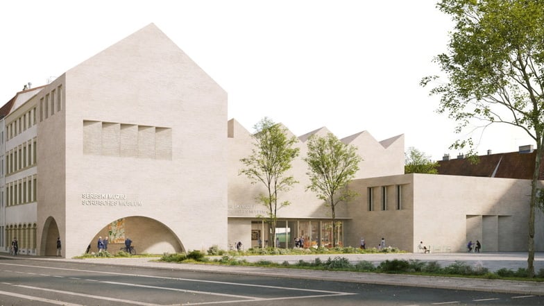 So könnte das Sorbische Wissensforum nach den Entwürfen eines Münchner Architektenbüros ab 2029 auf dem Lauenareal in Bautzen aussehen.
