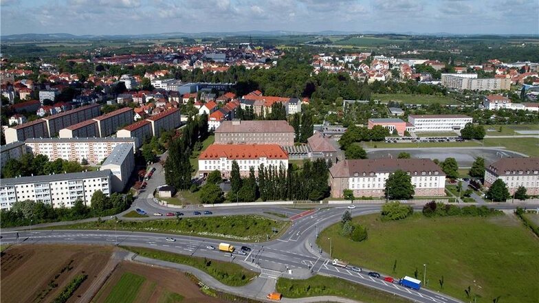 Blick auf den Bautzener Standort der Hochschule der Sächsischen Polizei. Luftbild.