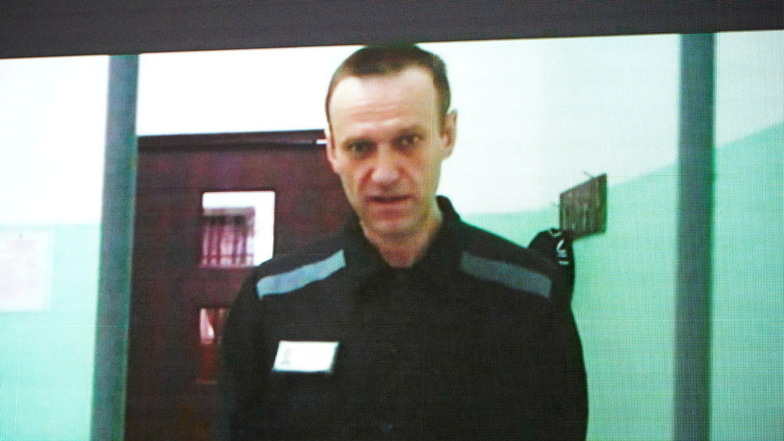 Dieses Foto einer Live-Übertragung zeigt Alexej Nawalny, Oppositionspolitiker aus Russland, während einer Anhörung vor dem Obersten Gerichtshof im Juni.